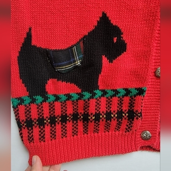 American Vintage | Preppy Scottish Dog red plaid knit sweater vest | WMS M - Picture 6 of 8